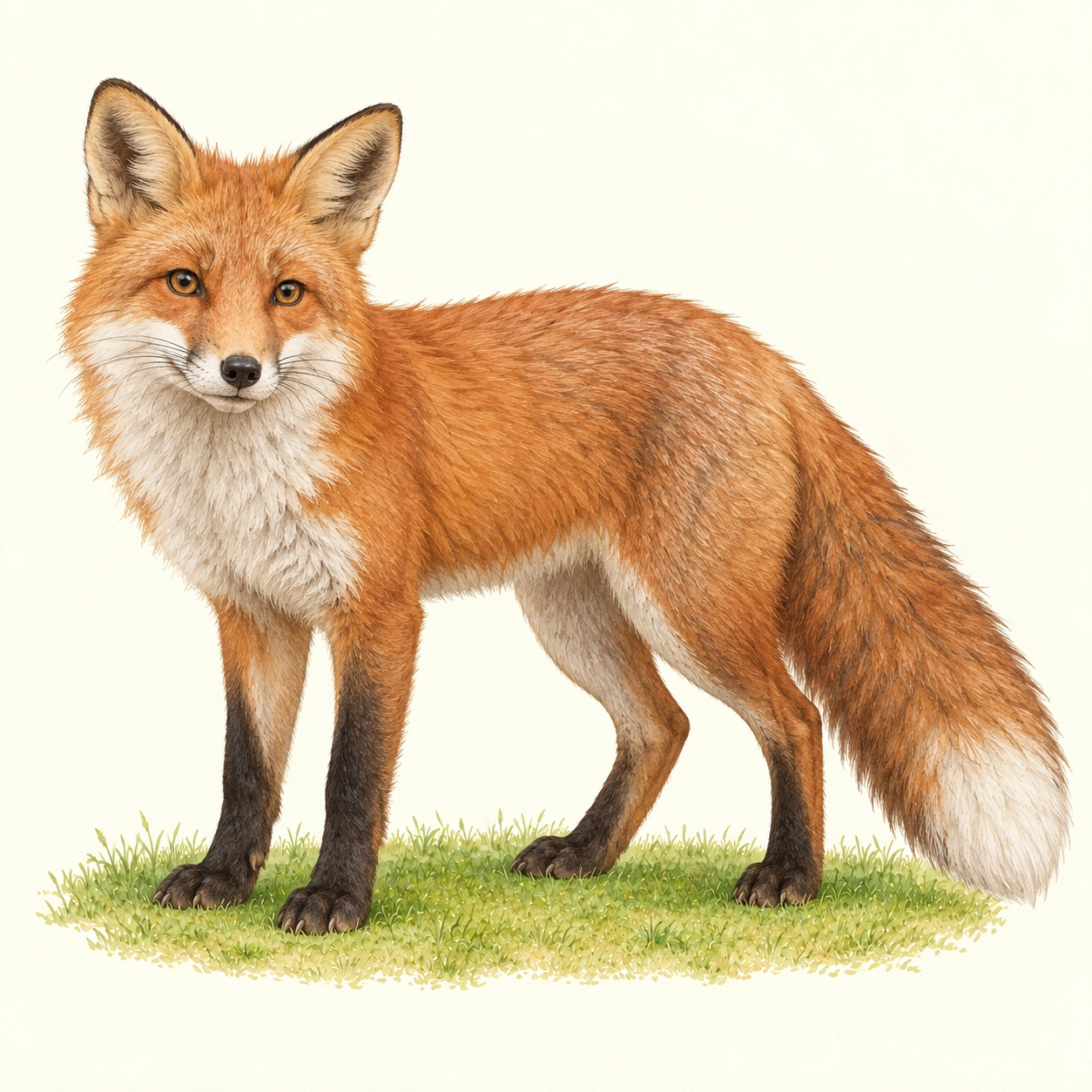 Fuchs vor einem ruhigen cremefarbenen Hintergrund.