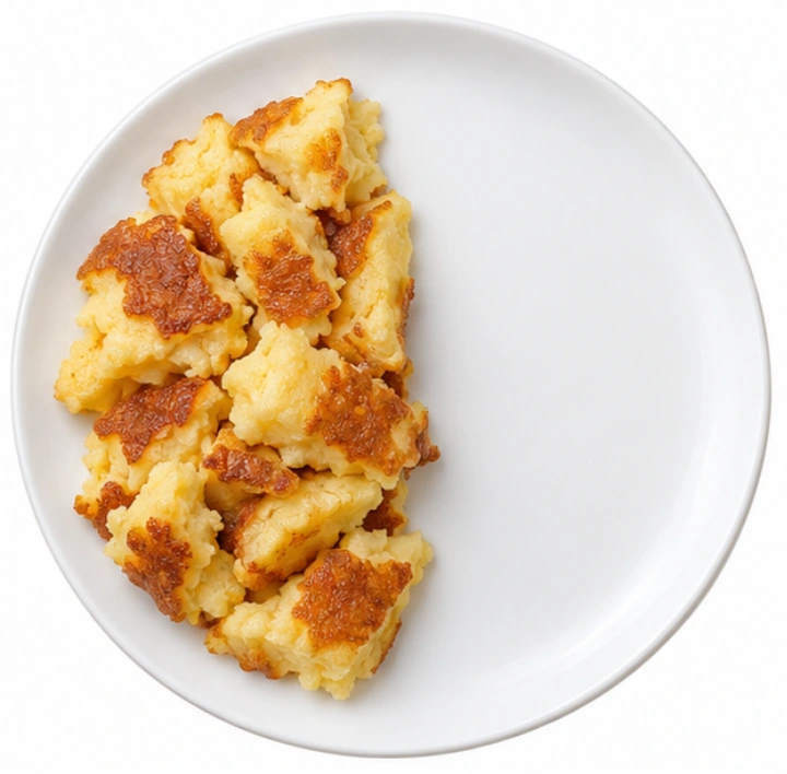 Kaiserschmarrn vor weißem Hintergrund.
