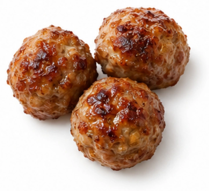 Hackbällchen vor weißem Hintergrund.