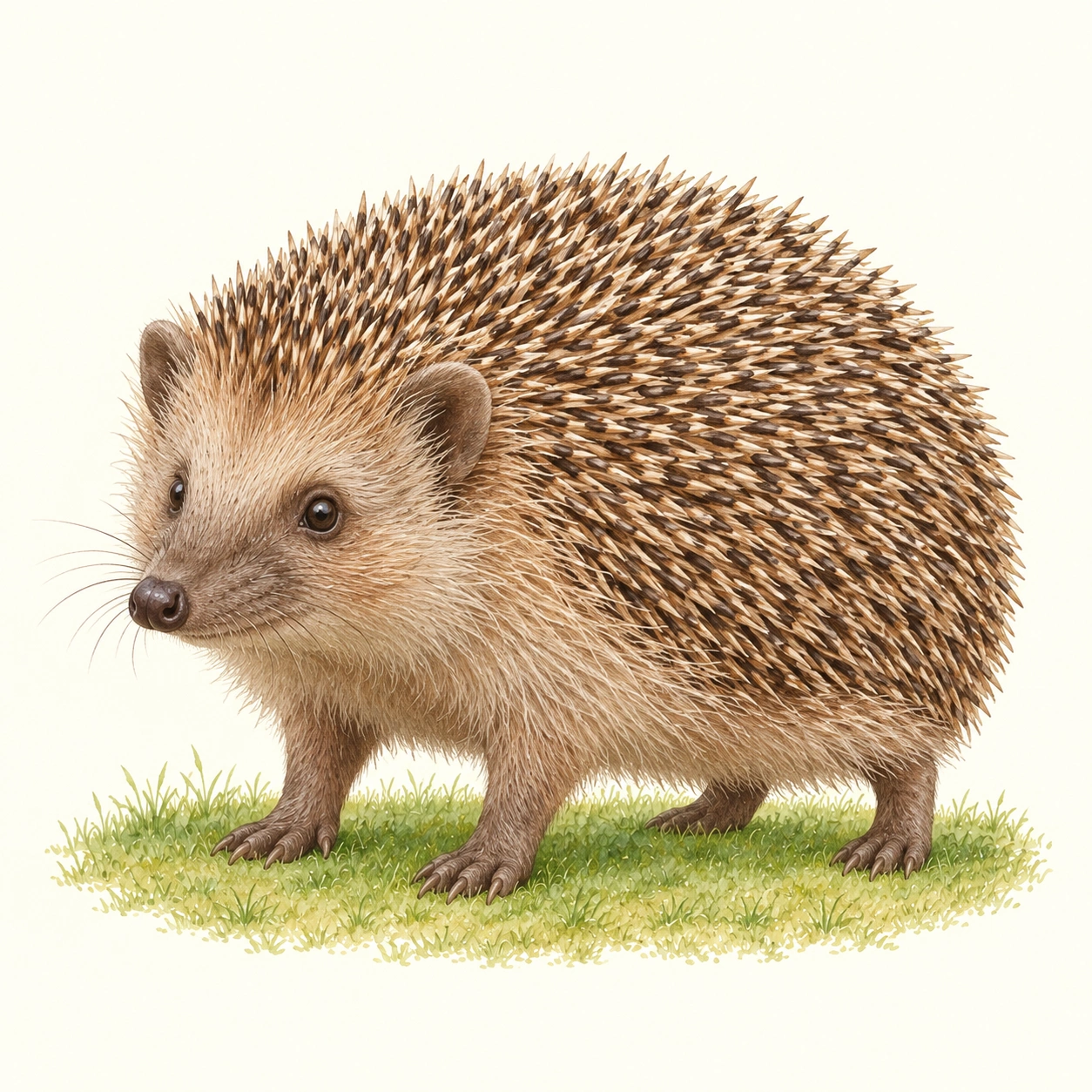 Igel vor einem ruhigen cremefarbenen Hintergrund.