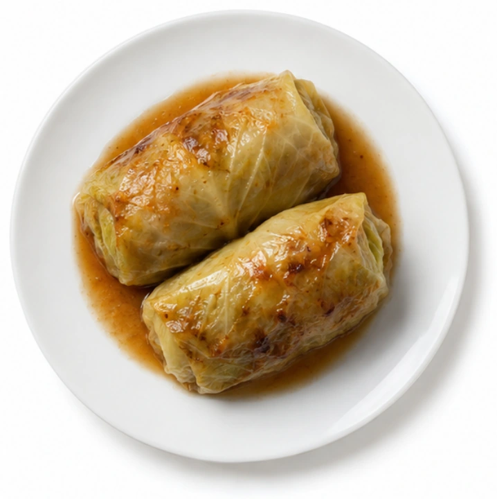 Kohlroulade vor weißem Hintergrund.