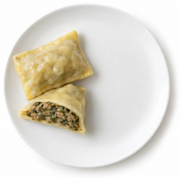 Maultaschen vor weißem Hintergrund.