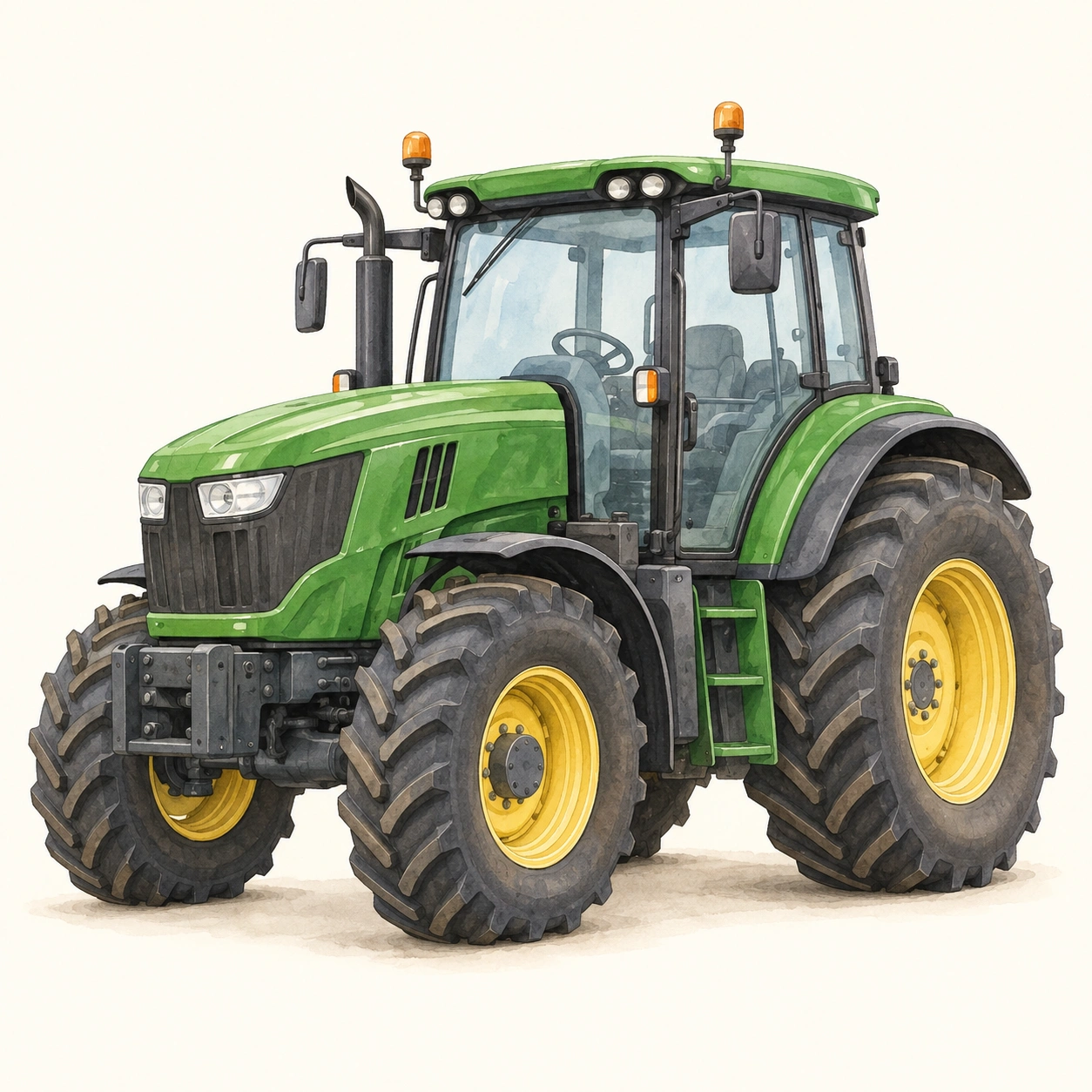 Traktor vor einem ruhigen cremefarbenen Hintergrund.