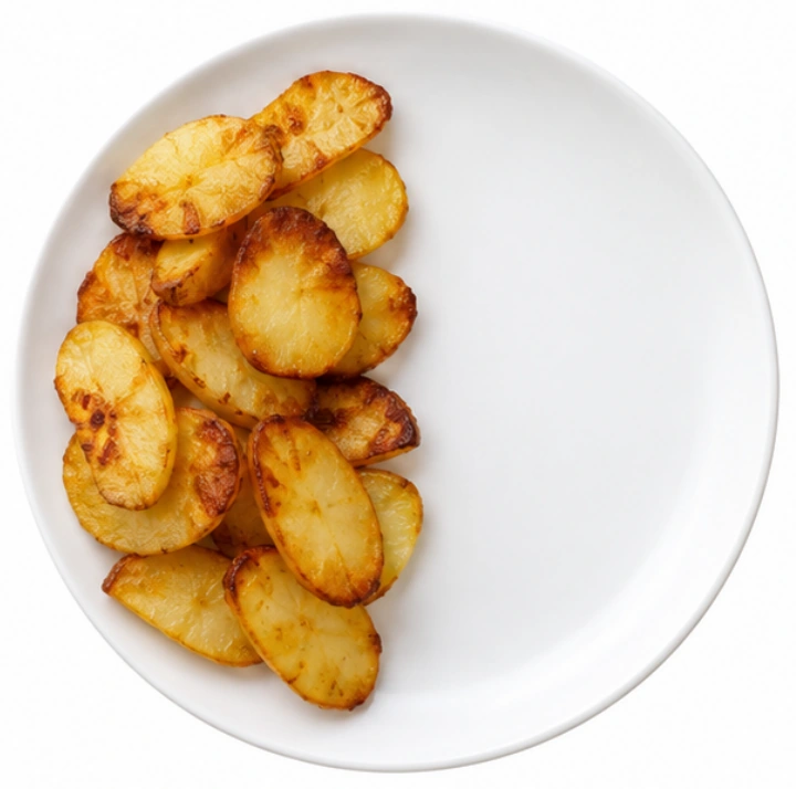 Bratkartoffeln vor weißem Hintergrund.