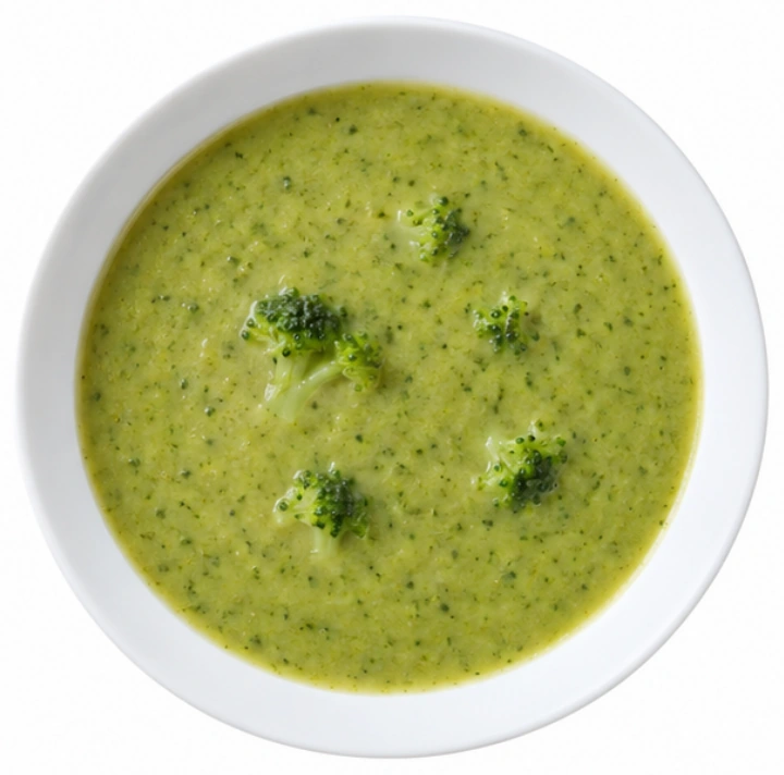 Brokkolisuppe vor weißem Hintergrund.