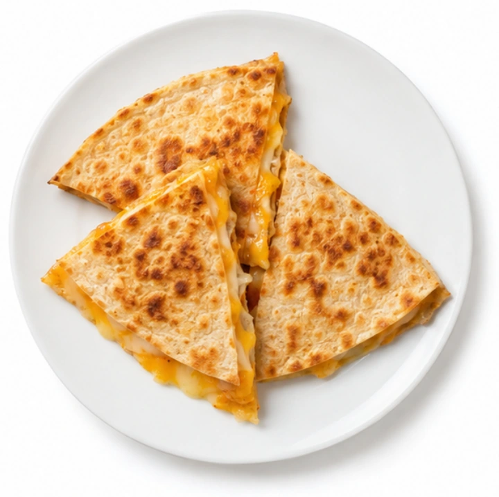 Quesadilla vor weißem Hintergrund.