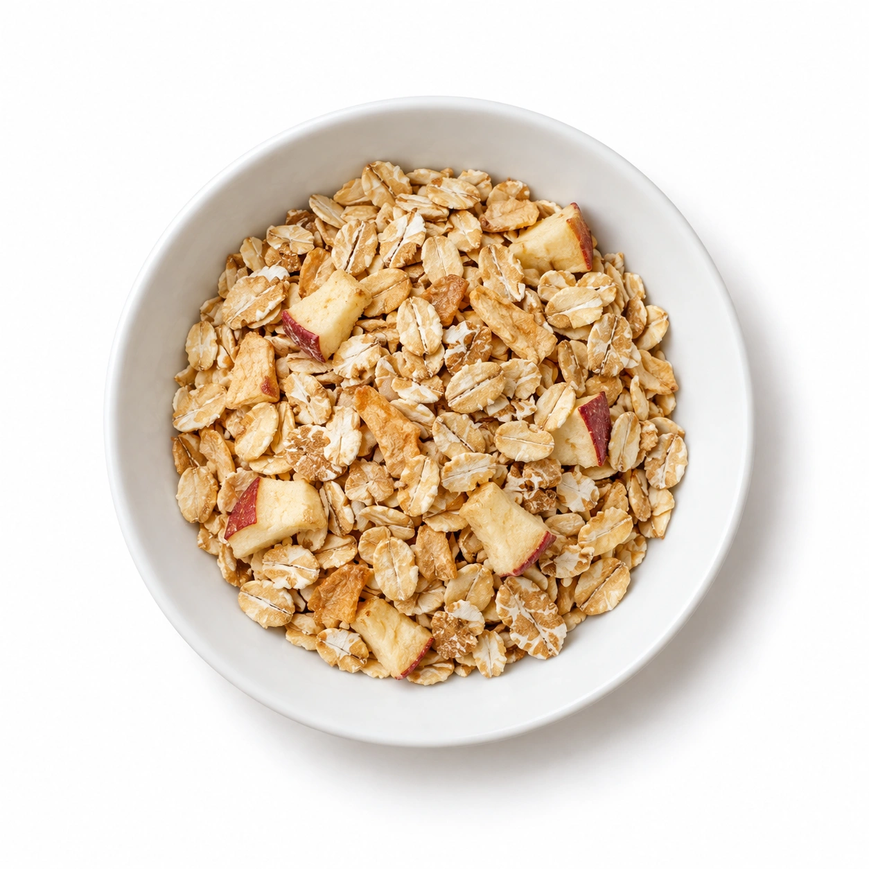 Müsli vor weißem Hintergrund.