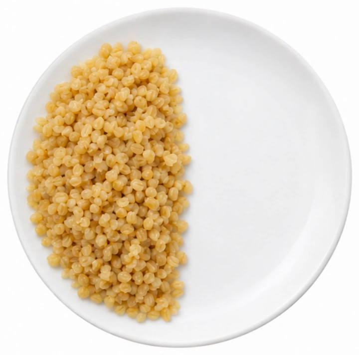 Bulgur vor weißem Hintergrund.