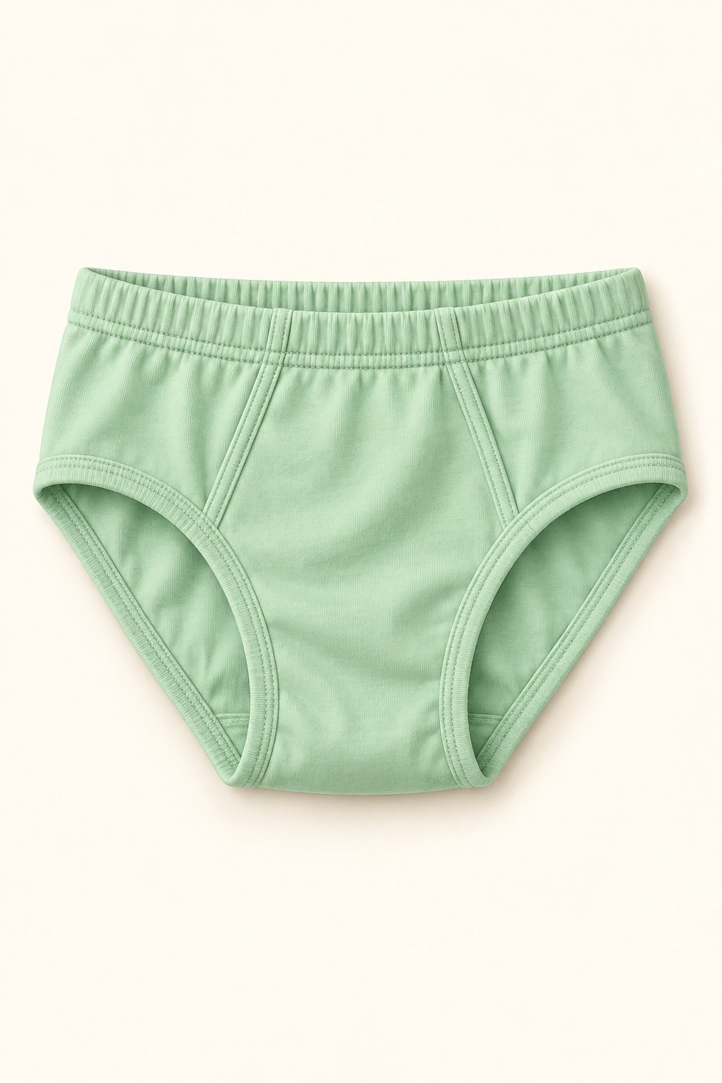 Eine schlichte mintgrüne Kinder-Unterhose liegt vollständig sichtbar vor hellem Hintergrund.