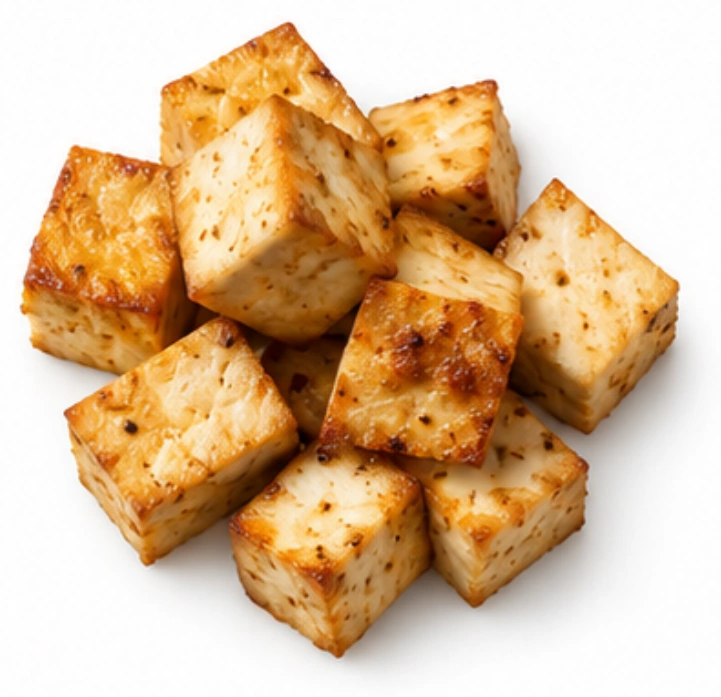 Tofu vor weißem Hintergrund.