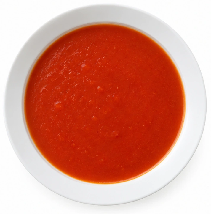 Tomatensuppe vor weißem Hintergrund.