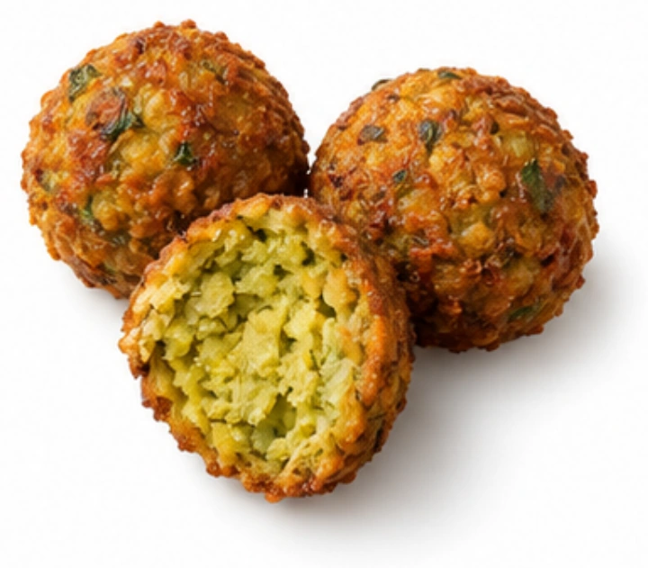 Falafel vor weißem Hintergrund.
