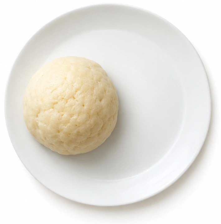 Dampfnudel vor weißem Hintergrund.