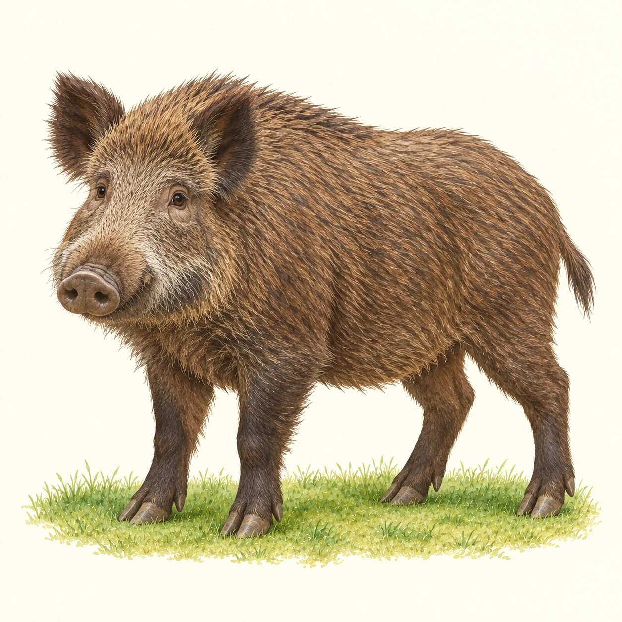 Wildschwein vor einem ruhigen cremefarbenen Hintergrund.