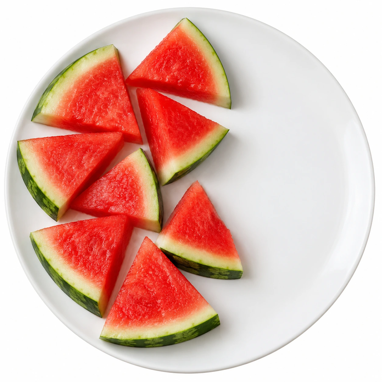 Melonenstücke auf Teller auf weißem Hintergrund.