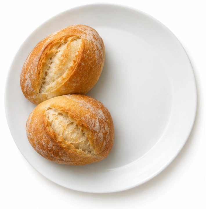 Brötchen vor weißem Hintergrund.