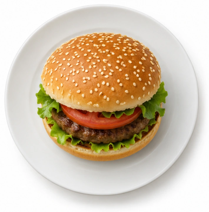 Burger vor weißem Hintergrund.