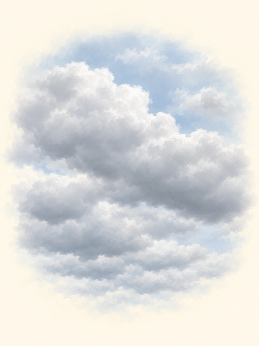 Helle und graue Wolken bedecken einen Himmelsausschnitt; es fällt kein Regen.