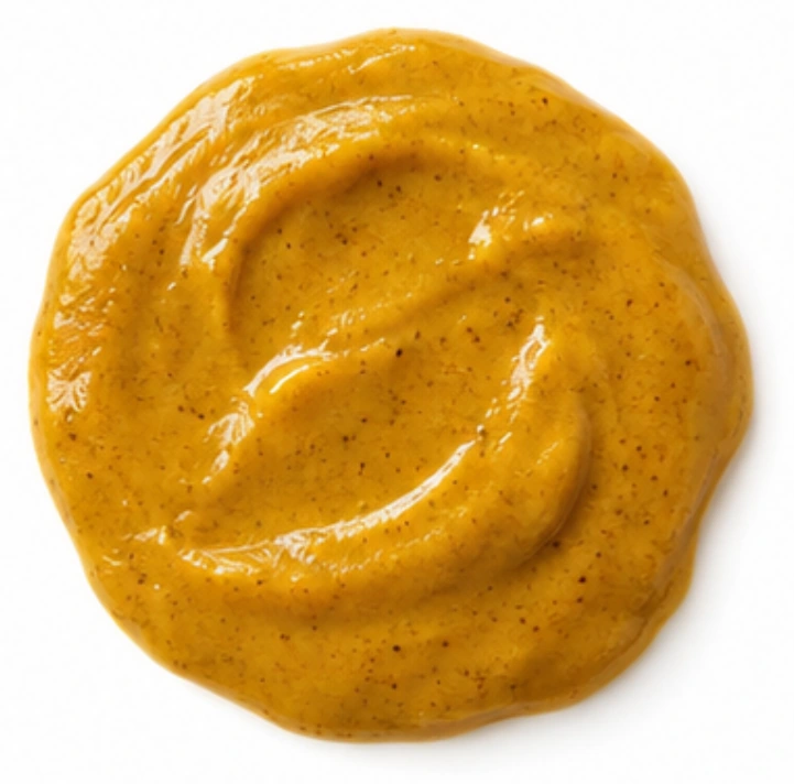 Currysoße vor weißem Hintergrund.
