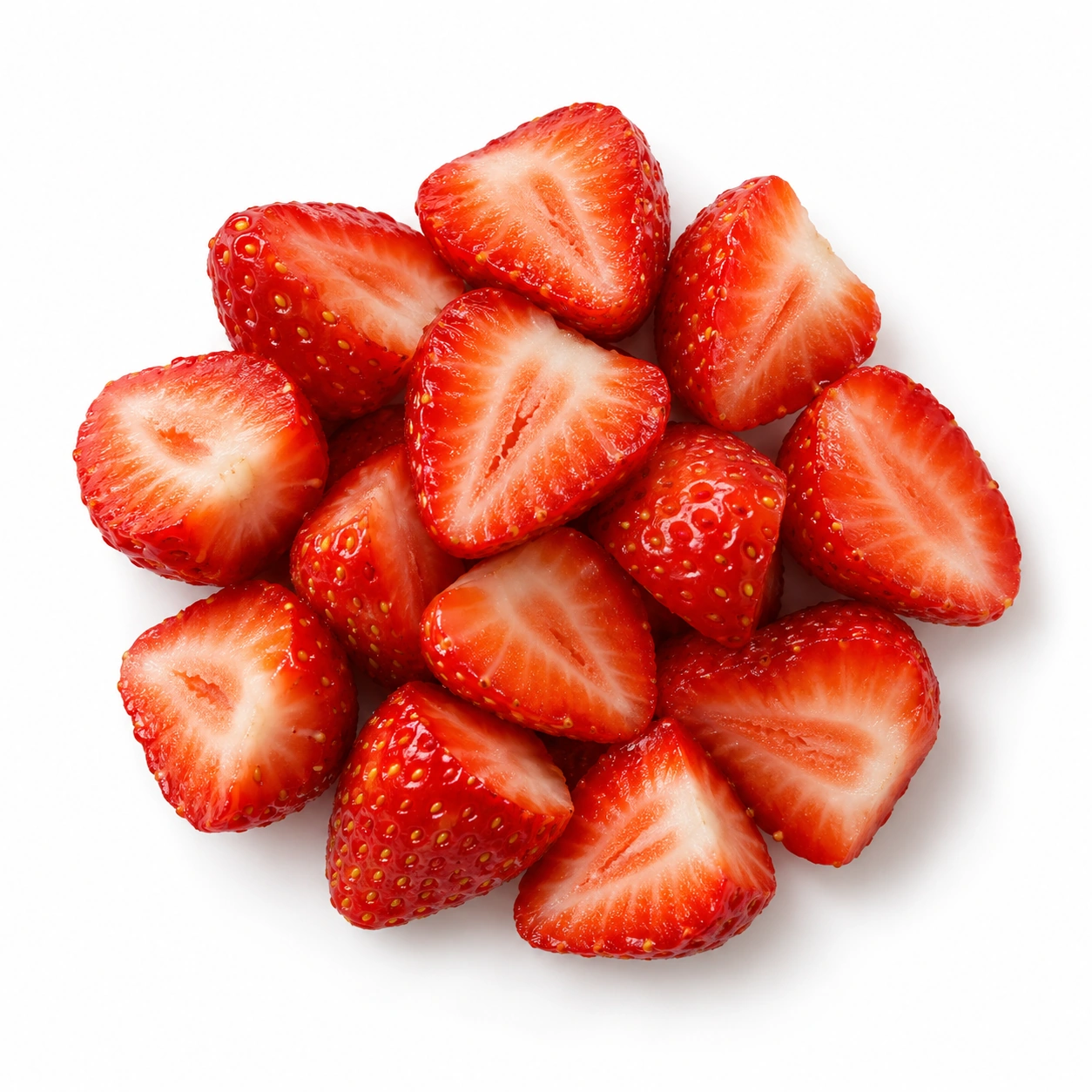 Erdbeeren vor weißem Hintergrund.