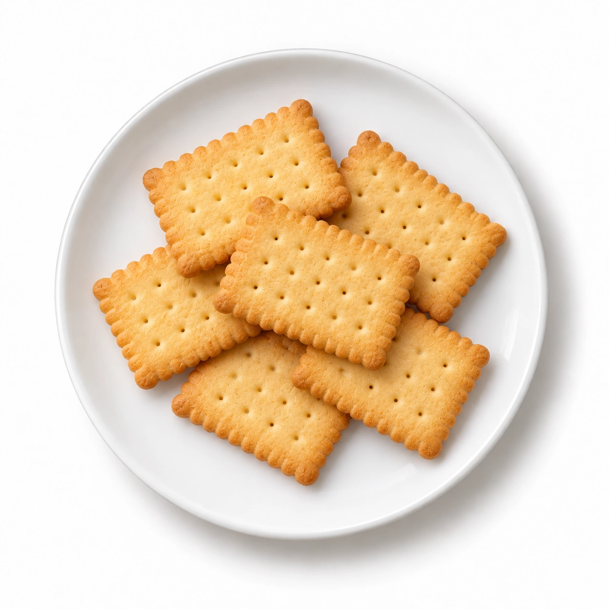 Butterkekse auf einem weißen Teller vor weißem Hintergrund.