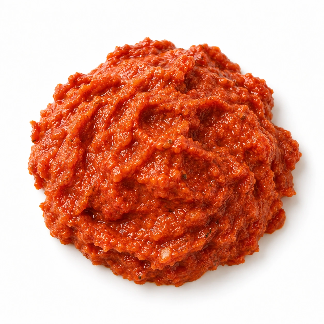 Tomatenaufstrich auf weißem Hintergrund.